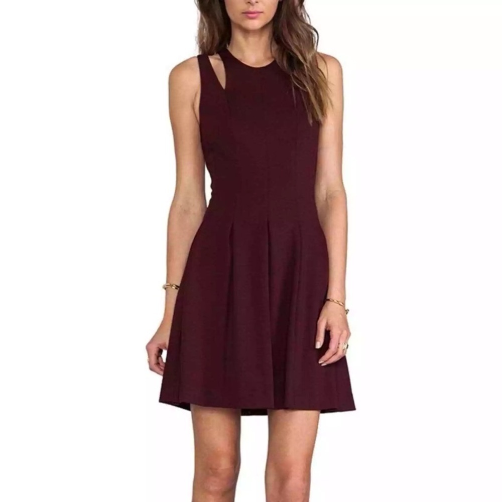Rebecca Taylor Ponte Cut Out Runway Fit and Flare Bordeaux Dress Sz 12 Burgundy